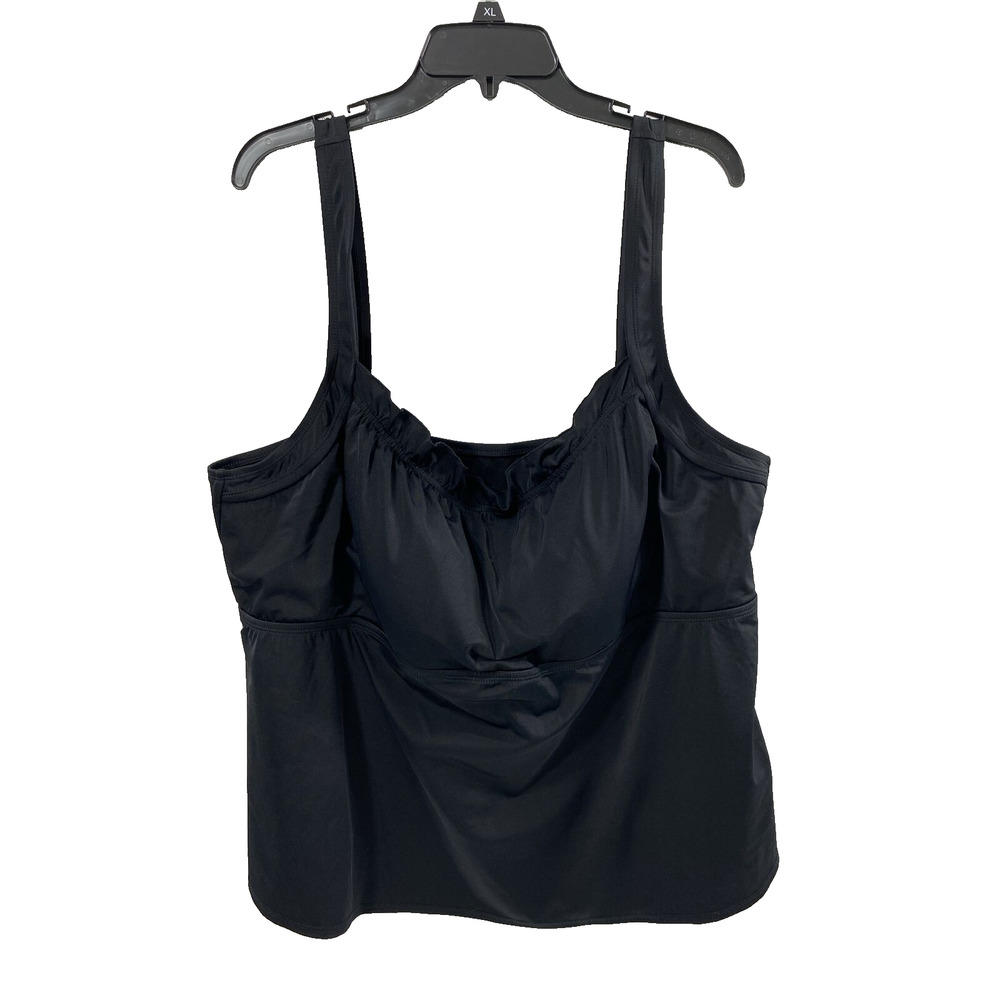 Fashion Bug Tankini Top Womens Plus Size 28 Black Bathing Suit Top Swimwear